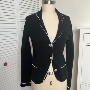 Women's Navy Blue Knit Blazer with White Trim